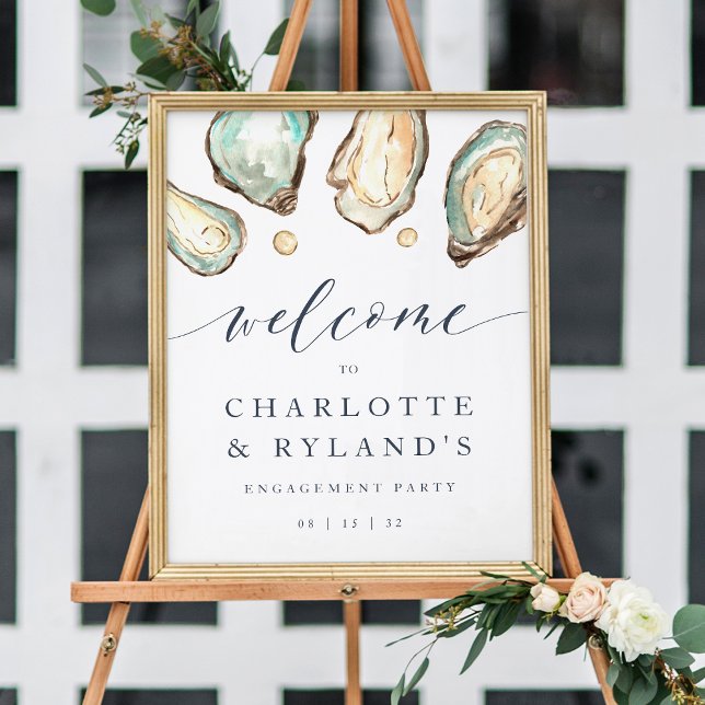 Coastal Watercolor Oyster & Pearl Welcome Sign (Creator Uploaded)