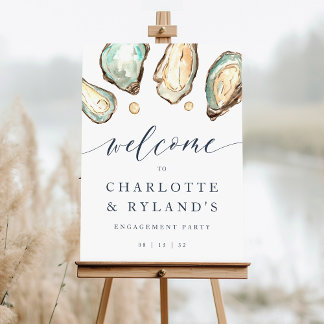 Coastal Watercolor Oyster & Pearl Welcome Sign