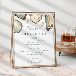Coastal Watercolor Oyster Wedding Bar Menu Sign