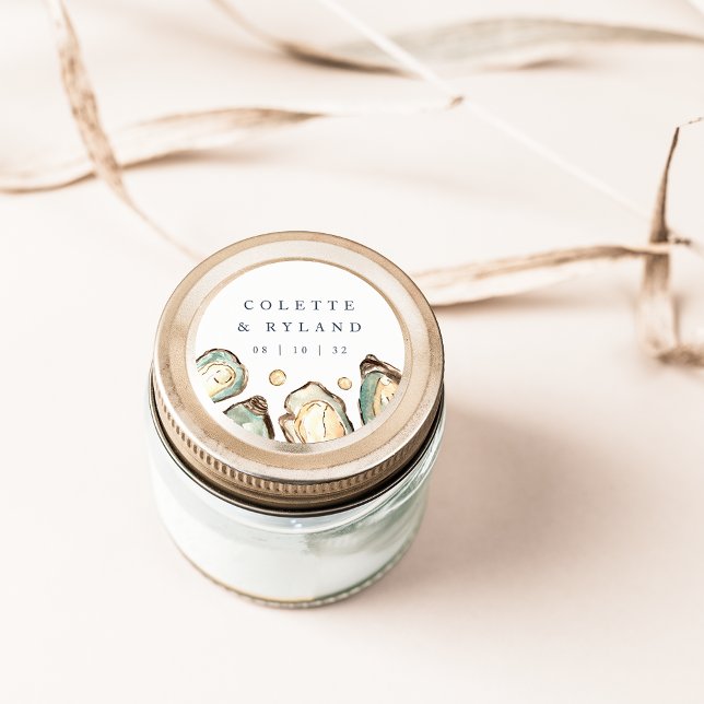Coastal Watercolor Oyster Wedding Classic Round Sticker (Creator Uploaded)