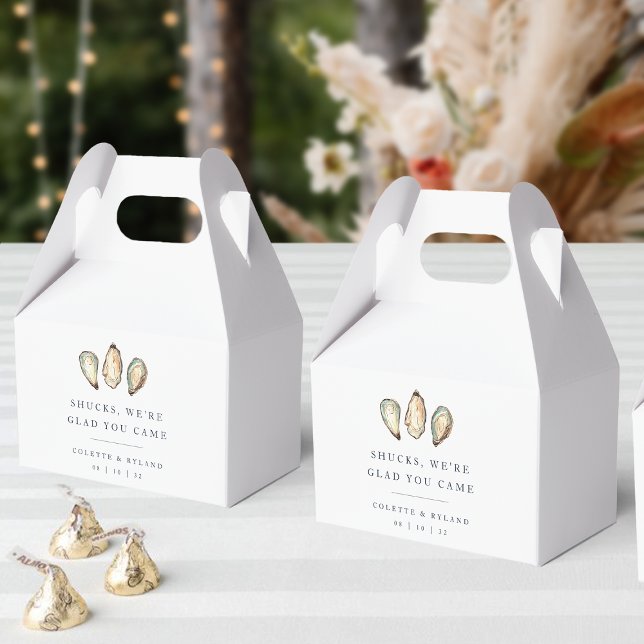 Coastal Watercolor Oyster Wedding Favor Boxes (Creator Uploaded)