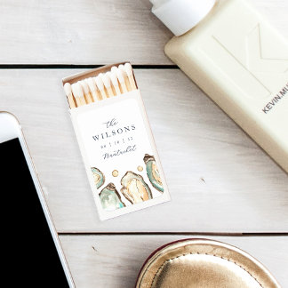 Coastal Watercolor Oyster Wedding Favor Matchboxes