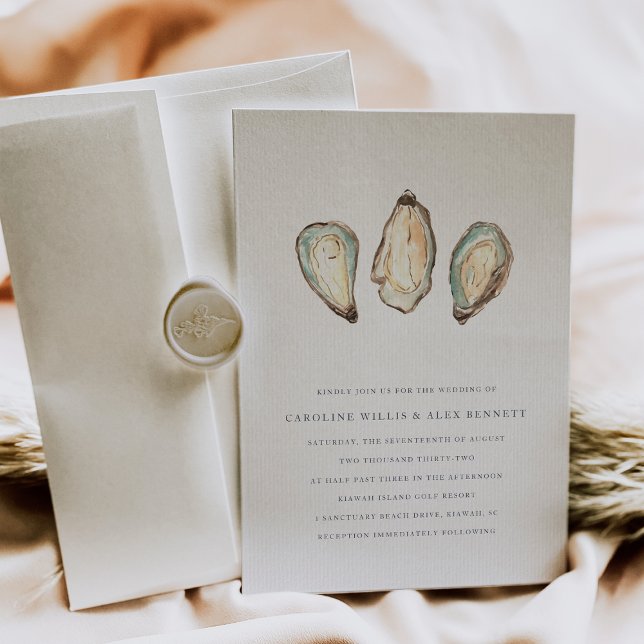Coastal Watercolor Oyster Wedding Invitation (Creator Uploaded)