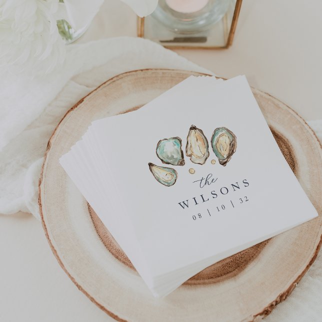 Coastal Watercolor Oyster Wedding Napkins (Creator Uploaded)