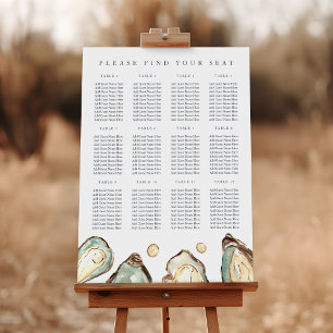 Coastal Watercolor Oyster Wedding Seating Chart Foam Board