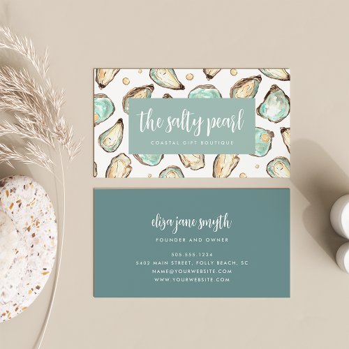 Coastal Watercolor Pearl  Oyster Business Card