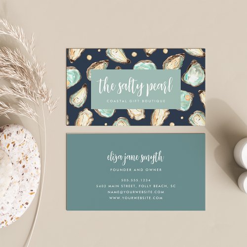 Coastal Watercolor Pearl  Oyster Business Card