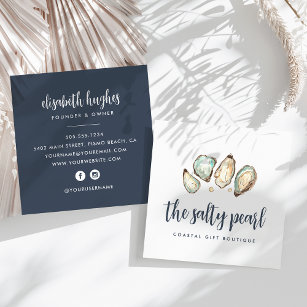 Coastal Watercolor Pearl & Oyster Square Business Card