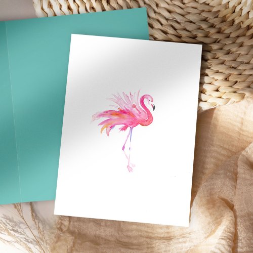 Coastal Watercolor Pink Flamingo Card