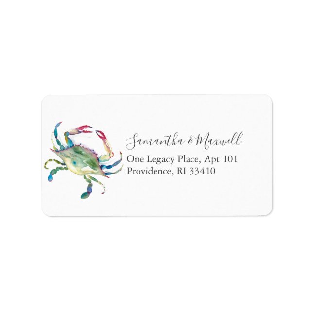 Coastal Watercolor Rainbow Crab Address Labels (Front)