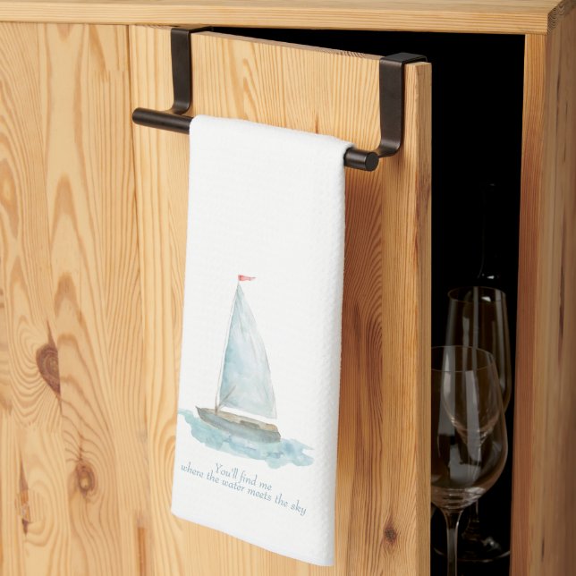 Coastal Watercolor Sailboat  Kitchen Towel (Thirds Fold)