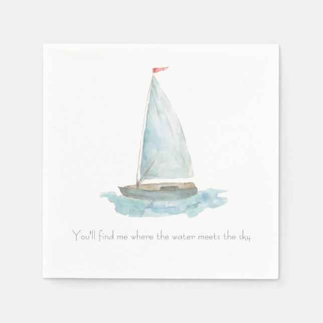 Coastal Watercolor Sailboat  Napkins (Front)