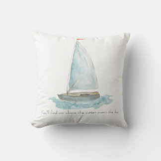 Coastal Watercolor Sailboat Throw Pillow