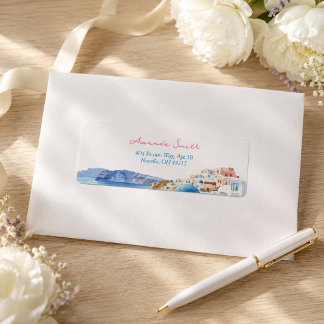 Coastal Watercolor Santorini Greece Address Label