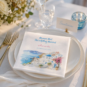 Coastal Watercolor Santorini Greece Bridal Shower Napkins