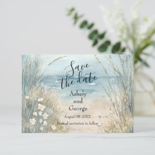 Coastal Watercolor Save the Date Card Design