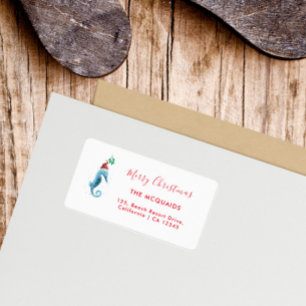 Coastal Watercolor Sea Horse Christmas Holiday Label