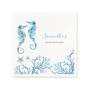 Coastal Watercolor Seahorse Personalized Napkins
