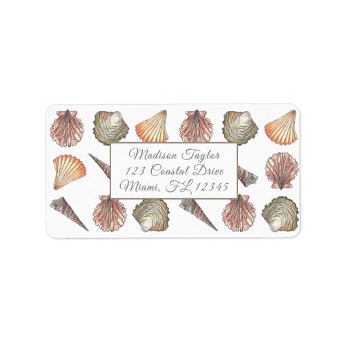 Coastal Watercolor Seashells Label
