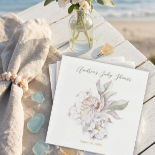 Coastal Watercolor Shells and Floral Baby Shower Napkins