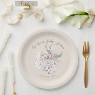 Coastal Watercolor Shells and Floral Baby Shower Paper Plates