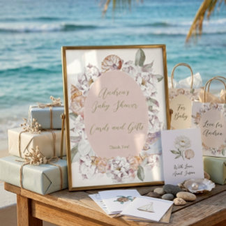 Coastal Watercolor Shells and Floral Baby Shower Poster