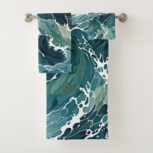 Coastal Waters Abstract Bath Towel Set