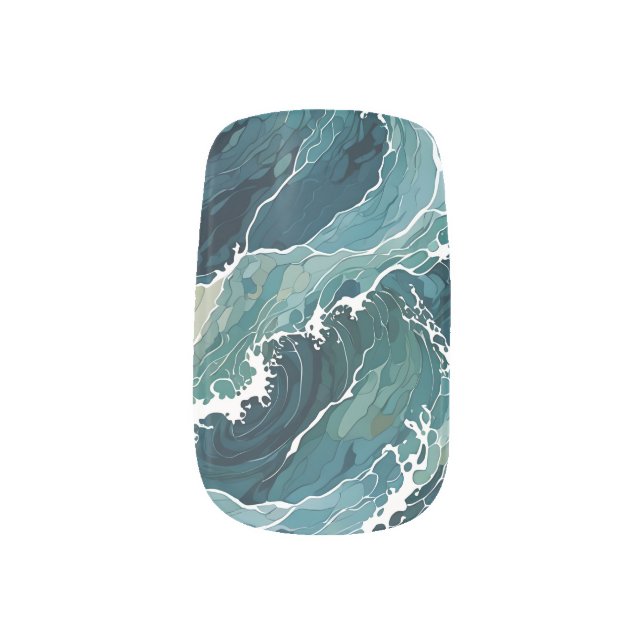 Coastal Waters Abstract Minx Nail Art (Left Thumb)