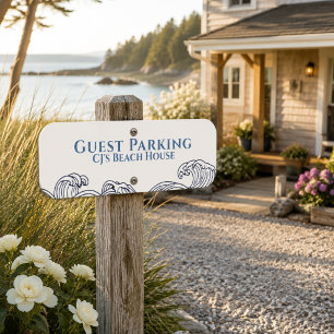 Coastal Wave Beach House Guest Parking Metal Sign