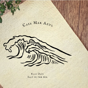 Coastal Wave Logo   Vintage Ocean Branding Rubber Stamp