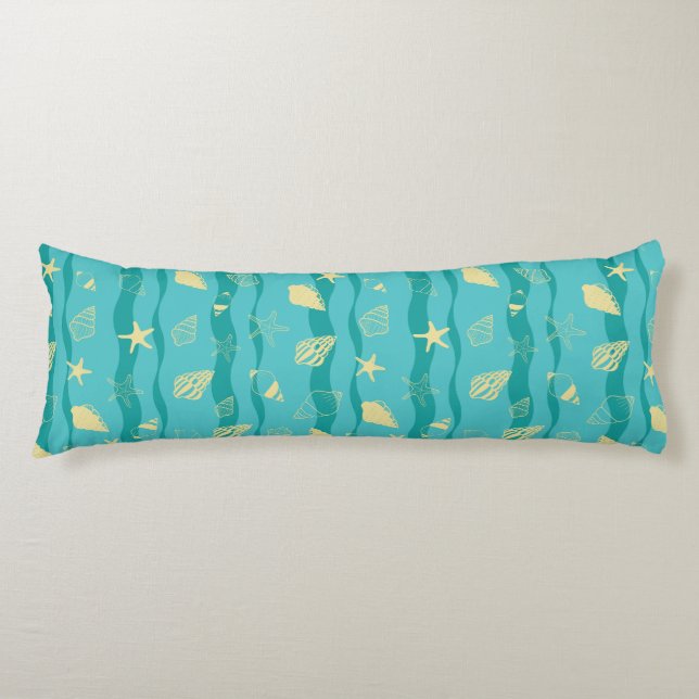 Coastal Waves & Seashell Pattern Body Pillow (Front)