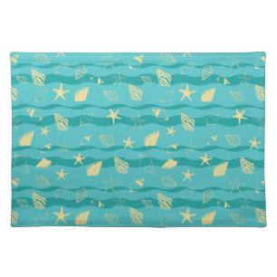 Coastal Waves & Seashell Pattern Cloth Placemat