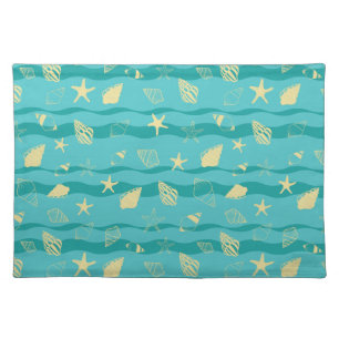 Coastal Waves & Seashell Pattern Cloth Placemat