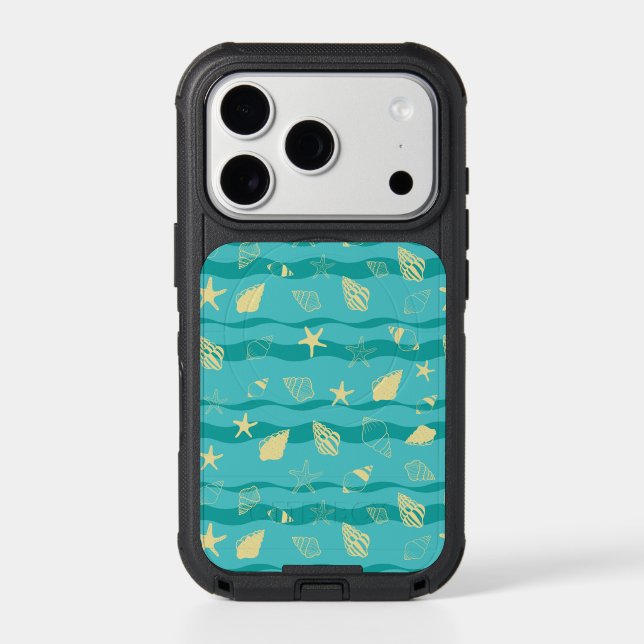 Coastal Waves & Seashell Pattern Otterbox iPhone Case (Back)
