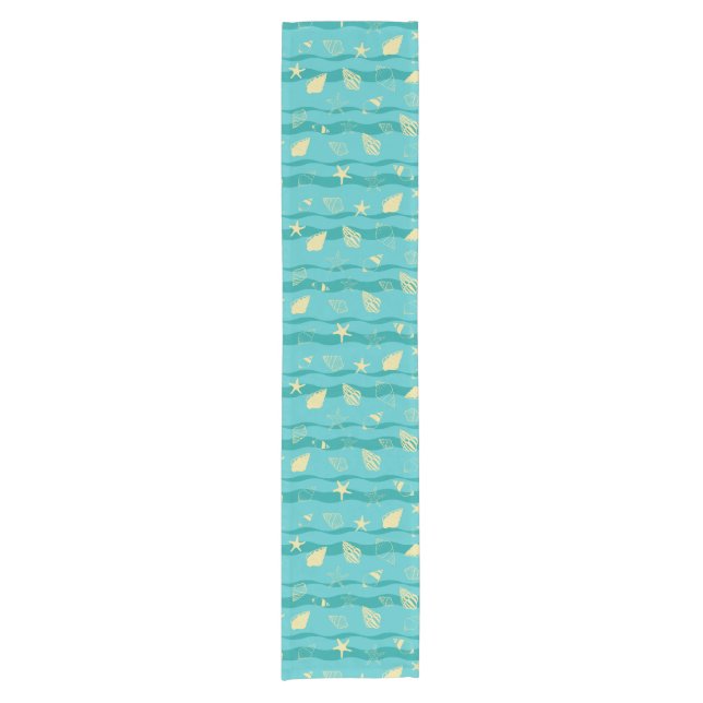 Coastal Waves & Seashell Pattern Short Table Runner (Front)