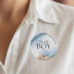Coastal We Shell Sea Gender Reveal Team Boy Classic Round Sticker