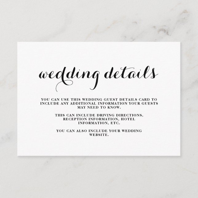 Coastal Wedding Black and White Guest Details Card (Front)