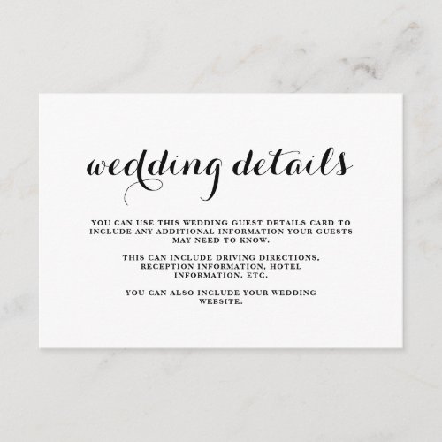 Coastal Wedding Black and White Guest Details Card