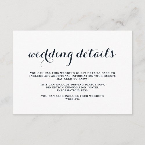 Coastal Wedding Blue and White Guest Details Card
