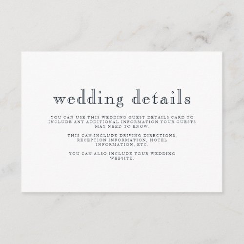 Coastal Wedding Blue and White Guest Details Enclosure Card