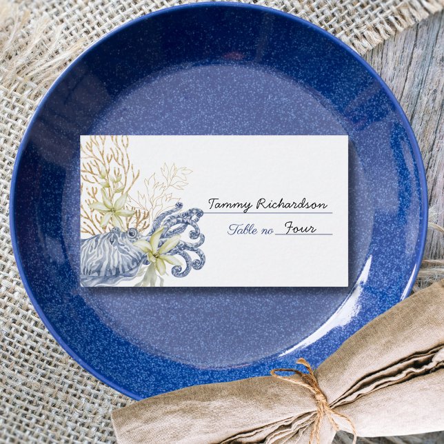 Coastal Wedding Blue & Gold Place Card (Coastal Wedding Blue & Gold Place Card)