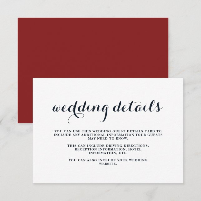 Coastal Wedding Blue, Red, and White Guest Details Enclosure Card (Front/Back)