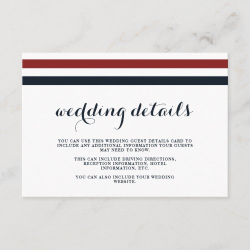 Coastal Wedding Blue Red and White Guest Details Enclosure Card