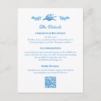 Coastal Wedding Details Seashell Blue and White Enclosure Card