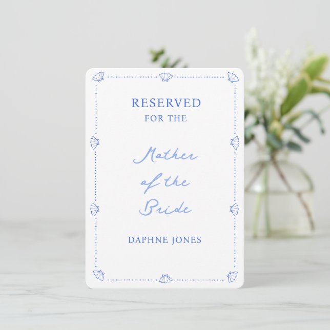 Coastal Wedding Family Reserved Seating Blue Shell Note Card (Standing Front)