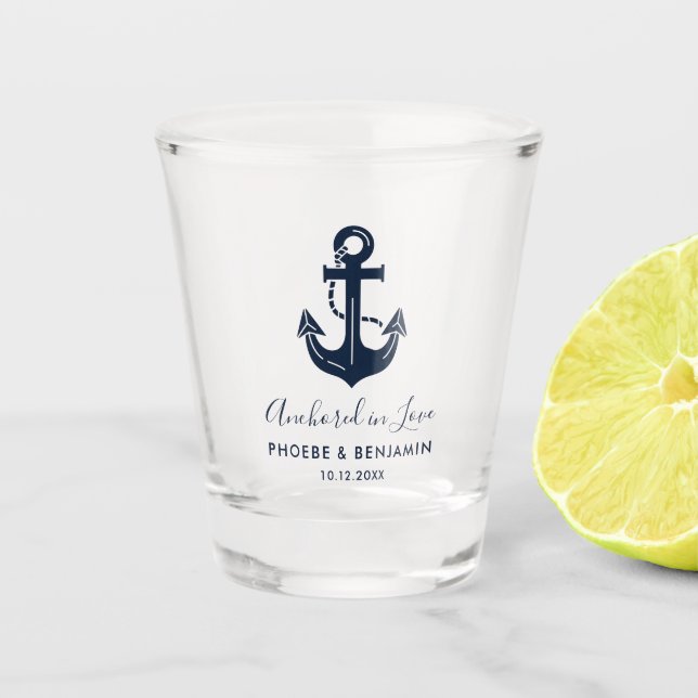Coastal Wedding Keepsake Personalized Name & Date Shot Glass (Front)