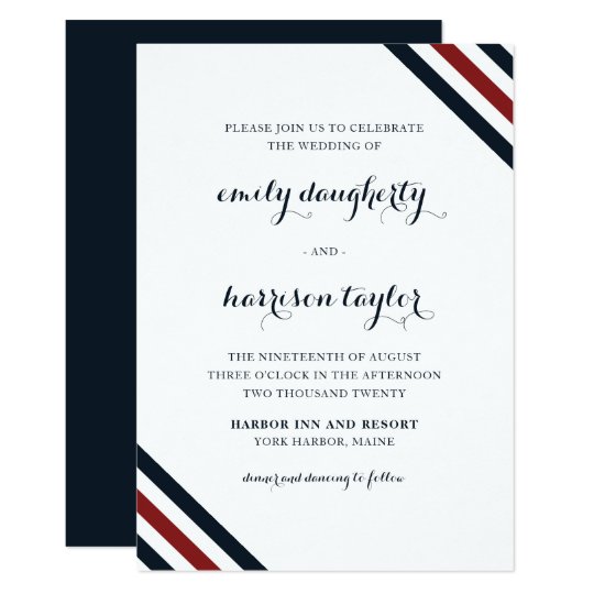 Coastal Wedding Nautical Stripes Red White Blue Invitation