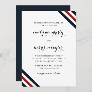 Coastal Wedding Nautical Stripes Red White Blue Invitation