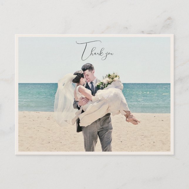 Coastal wedding photo thank you postcard (Front)