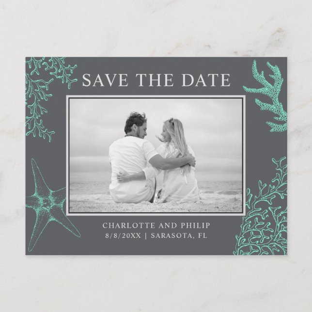 Coastal Wedding Save the Date Custom Photo Card (Front)